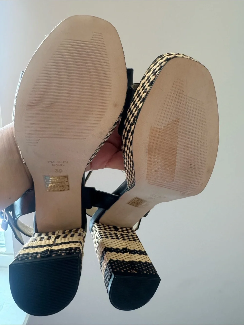 Black Woven-Block Heel Sandals